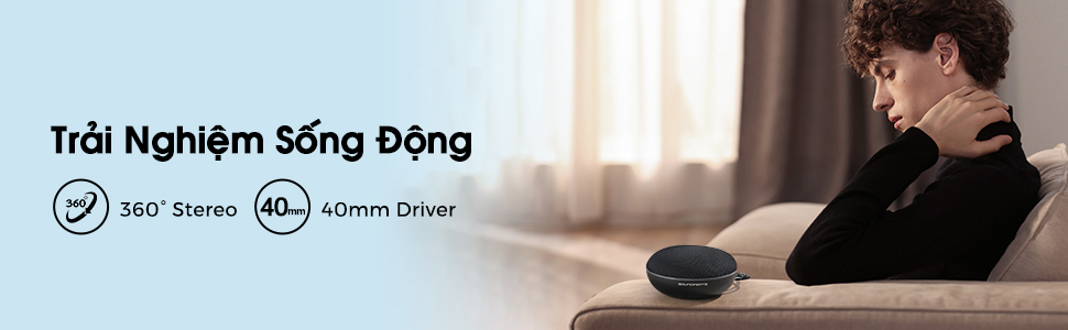 Loa Bluetooth SoundPEATS Halo, Driver 40mm, Pin 28H, IPX4, Bluetooth 5.0, RGB LED, Stereo Mode loa bluetooth của soundpeats