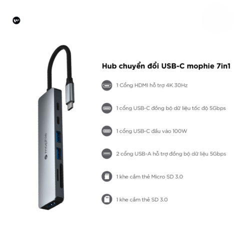 Hub Chuyển Đổi USB-C Mophie 7 IN 1 100W – Đa Năng, Mạnh Mẽ Cho Mọi Kết Nối - Hình ảnh 2