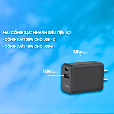 Củ sạc Mophie Essentials PD 30W 1A1C – Sạc Nhanh Vượt Trội, An Toàn Tuyệt Đối Cho Mọi Thiết Bị - Trải nghiệm tốc độ sạc đáng kinh ngạc với Củ sạc Mophie Essentials PD 30W 1A1C. Được thiết kế để cung cấp năng lượng nhanh chóng và hiệu quả cho điện thoại, máy tính bảng và nhiều thiết bị khác, Mophie Essentials PD 30W 1A1C là giải pháp sạc hoàn hảo cho cuộc sống bận rộn. Với công suất 30W mạnh mẽ và công nghệ sạc tiên tiến, sản phẩm đảm bảo thiết bị của bạn luôn đầy pin trong thời gian ngắn nhất. Kích thước nhỏ gọn, dễ dàng mang theo, củ sạc Mophie Essentials PD 30W 1A1C là người bạn đồng hành lý tưởng dù bạn ở nhà, văn phòng hay đang di chuyển. Tin tưởng vào Mophie Essentials PD 30W 1A1C để sạc nhanh, an toàn và hiệu quả mọi lúc mọi nơi.