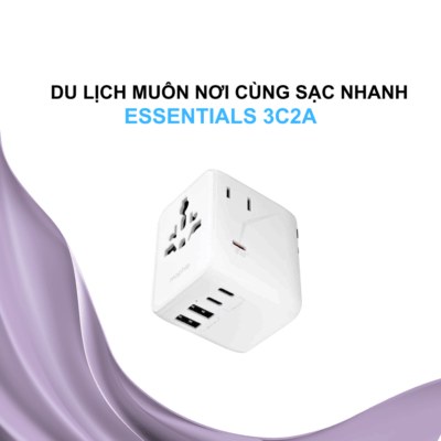 Củ Sạc Du Lịch Mophie Essentials 35W 3C2A GaN – Đa Năng, Sạc Nhanh Cho Mọi Hành Trình - Nâng tầm trải nghiệm sạc du lịch của bạn với Củ sạc du lịch Mophie Essentials 35W 3C2A GaN. Đây là giải pháp sạc tối ưu, tích hợp công nghệ GaN tiên tiến và 5 cổng sạc mạnh mẽ (3x USB-C và 2x USB-A) với tổng công suất 35W. Mophie Essentials 35W 3C2A GaN cho phép bạn sạc đồng thời mọi thiết bị, từ điện thoại, máy tính bảng đến laptop mini, một cách nhanh chóng và an toàn. Thiết kế siêu nhỏ gọn cùng khả năng tương thích quốc tế khiến Mophie Essentials 35W 3C2A GaN trở thành phụ kiện không thể thiếu trong mọi chuyến đi. Hãy tận hưởng sự tiện lợi và hiệu quả vượt trội mà Mophie Essentials 35W 3C2A GaN mang lại cho hành trình của bạn.