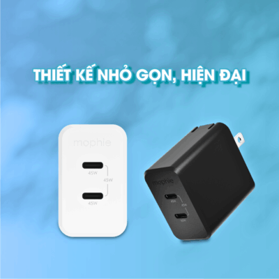 Củ Sạc Mophie Essentials PD 45W GaN - Sạc Nhanh Vượt Trội Cho Mọi Thiết Bị - Trải nghiệm công nghệ sạc đỉnh cao với củ sạc Mophie Essentials PD 45W GaN. Sử dụng vật liệu GaN tiên tiến, sản phẩm này mang đến công suất 45W mạnh mẽ trong một thiết kế siêu nhỏ gọn, lý tưởng cho việc sạc nhanh điện thoại, máy tính bảng và cả laptop. Mophie Essentials PD 45W GaN không chỉ rút ngắn thời gian chờ đợi mà còn đảm bảo an toàn tuyệt đối với các tính năng bảo vệ thông minh. Đây là lựa chọn hoàn hảo cho những ai cần một giải pháp sạc hiệu quả, bền bỉ và tiện lợi, luôn sẵn sàng cho mọi hành trình.