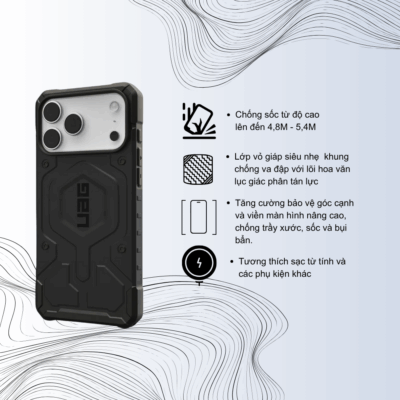Ốp lưng UAG Pathfinder hít từ tính - Chống sốc chuẩn quân đội & Tương thích MagSafe - Bảo vệ điện thoại của bạn với sức mạnh bền bỉ từ <strong>Ốp lưng UAG Pathfinder</strong> hít từ tính. Được thiết kế để vượt qua các tiêu chuẩn chống sốc quân đội, sản phẩm này mang đến sự an toàn tuyệt đối cho thiết bị của bạn trước mọi va đập và rơi vỡ. Với thiết kế độc đáo, mạnh mẽ và tích hợp khả năng hít từ tính, <strong>Ốp lưng UAG Pathfinder</strong> tương thích hoàn hảo với MagSafe, mang lại sự tiện lợi tối đa. Đây là sự lựa chọn lý tưởng cho những ai tìm kiếm độ bền bỉ, tính năng tiện ích và phong cách phiêu lưu cho điện thoại của mình.