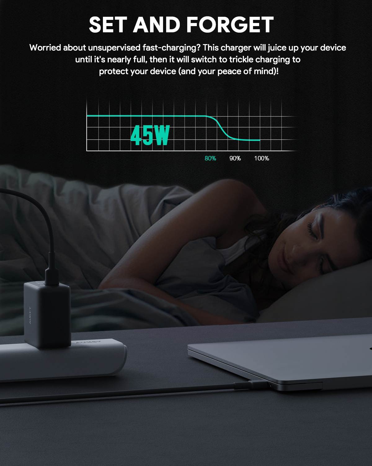 Aukey PA-B4T Củ sạc nhanh 2 cổng, chấu gập PD 45W Aukey PA-B4T Củ sạc nhanh 2 cổng, chấu gập PD 45W - • Model : PA-B4T • Màu sắc : Đen, Trắng • Công nghệ : Power Delivery 3.0 FAST CHARGE , GaN Chip , PPS , QC 3.0 • PD 3.0 Protocol Chip • Bảo vệ quá nhiệt • Bảo vệ quá dòng • Bảo vệ quá áp • Bảo vệ ngắn mạch • Chống sét • Tương thích với chuẩn sạc nhanh Apple và Samsung • Tự điều chỉnh dòng điện để tối ưu hoá công suất ttrong quá trình sạc • Nguồn vào : 100-240V ~ 50/60HZ 1.3A • Nguồn ra : 5V/3A , 9V/3A , 12V/3A , 15V/3A , 20V/2.25A ( 45W ) – PPS : 3.3-16V 3A – C1 / C2 : 45W – C1 + C2 : 20W + 25W – C2 + C1 : 25W + 20W • Công suất tối đa : 45W • Kích thước : 52 x 30 x 52mm • Trọng lượng : 111g • Bảo hành chính hãng 18 tháng • Hộp sản phẩm gồm : Sạc nhanh AUKEY PA – B4T , hướng dẫn sử dụng