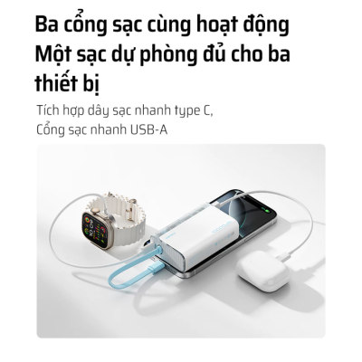 Pin sạc dự phòng Cuktech CP13 10.000mAh Power Bank 33W (LPB100) - Nói lời tạm biệt với những sợi cáp sạc rối rắm! <strong>Cuktech CP13 10.000mAh Power Bank 33W</strong> (LPB100) là giải pháp năng lượng "tất cả trong một" mà bạn hằng mong đợi. Tích hợp sẵn một sợi cáp Type-C sạc nhanh, sản phẩm mang đến sự tiện lợi tối đa, chỉ cần lấy ra và sạc. Với công suất đầu ra mạnh mẽ 33W, hỗ trợ đầy đủ các chuẩn sạc nhanh PD, PPS, QC, viên pin này dễ dàng nạp năng lượng tốc độ cao cho iPhone, Samsung và nhiều thiết bị khác. Thiết kế siêu nhỏ gọn, thời trang, kèm màn hình LED hiển thị pin chính xác, cùng khả năng sạc 3 thiết bị cùng lúc. <strong>Cuktech CP13 10.000mAh Power Bank 33W</strong> chính là người bạn đồng hành hoàn hảo, giúp bạn luôn kết nối mà không cần mang theo bất kỳ sợi cáp nào khác.