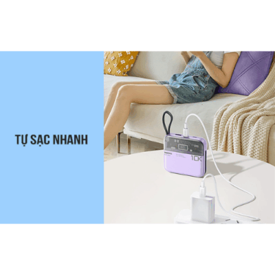 Sạc dự phòng REMAX RPP-602 10.000mAh sạc nhanh, có tích hợp 2 cáp sạc. - Bạn thường xuyên di chuyển và cần một nguồn năng lượng dự phòng đáng tin cậy cho thiết bị của mình? REMAX RPP-602 chính là lựa chọn hoàn hảo! Với dung lượng 10.000mAh mạnh mẽ, REMAX RPP-602 đảm bảo điện thoại của bạn luôn đầy pin. Điểm đặc biệt của sản phẩm là tích hợp sẵn 2 cáp sạc (Type-C và Lightning), giúp bạn sạc nhanh mọi loại thiết bị mà không cần mang theo dây cáp rườm rà. Thiết kế nhỏ gọn, sang trọng cùng công nghệ sạc nhanh tiên tiến, REMAX RPP-602 mang lại sự tiện lợi tối đa cho mọi chuyến đi, công tác hay sử dụng hàng ngày.