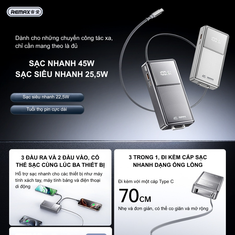 Sạc Dự Phòng Remax FCP-30 20.000mAh - Tích Hợp Cáp Type-C Sạc Dự Phòng Remax FCP-30 20.000mAh - Tích Hợp Cáp Type-C - Hình ảnh 4