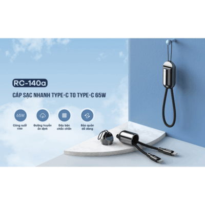 Cáp Sạc Nhanh Remax RC-140a Type-C to Type-C 65W - Nâng cấp trải nghiệm sạc và truyền dữ liệu của bạn với cáp <strong>Remax RC-140a</strong> Type-C to Type-C. Được thiết kế cho các thiết bị hiện đại, <strong>Remax RC-140a</strong> hỗ trợ sạc nhanh Power Delivery (PD) công suất cao, giúp nạp năng lượng cho laptop, tablet, và smartphone Android một cách siêu tốc. Với chất liệu bền bỉ, chống đứt gãy, <strong>Remax RC-140a</strong> đảm bảo tuổi thọ lâu dài và hiệu suất ổn định. Tận hưởng sự tiện lợi, an toàn và tốc độ vượt trội mà cáp <strong>Remax RC-140a</strong> mang lại cho mọi thiết bị Type-C của bạn.