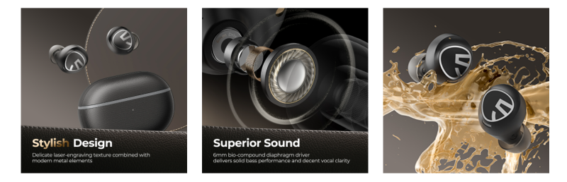 Tai nghe Bluetooth True Wireless Soundpeats Free2 Classic, In-ear, Driver 6mm, Pin 30H, IPX5, Bluetooth 5.1, ENC, Cảm ứng Tai nghe Bluetooth True Wireless Soundpeats Free2 Classic, In-ear, Driver 6mm, Pin 30H, IPX5, Bluetooth 5.1, ENC, Cảm ứng - Tai nghe <strong>Soundpeats Free2 Classic</strong> với thiết kế in-ear thời thượng, vỏ case khắc laser, driver 6mm, âm thanh sắc nét, codec AAC/SBC. Pin 8H (tai nghe), 30H (với hộp sạc), sạc USB-C. IPX5 chống nước, micro chống bụi ENC, Bluetooth 5.1. Điều khiển cảm ứng tiện lợi. Bảo hành 12 tháng, phù hợp nghe nhạc, đàm thoại, thể thao.