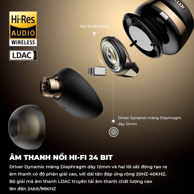 Tai nghe Bluetooth SoundPEATS Opera 05, In-ear, Hybrid Driver 12mm + 2BA, Pin 33H, IPX4, Bluetooth 5.3, ANC, LDAC, Hi-Res Tai nghe Bluetooth SoundPEATS Opera 05, In-ear, Hybrid Driver 12mm + 2BA, Pin 33H, IPX4, Bluetooth 5.3, ANC, LDAC, Hi-Res - Tai nghe <strong>SoundPEATS Opera 05</strong> thiết kế in-ear, hybrid driver 12mm + 2BA, âm thanh Hi-Res với codec LDAC/SBC/AAC. Pin 8H (tai nghe), 33H (hộp sạc), sạc USB-C. IPX4 chống nước, ANC 30dB, 4 mic ENC, Bluetooth 5.3. Điều khiển cảm ứng, app SoundPEATS. Bảo hành 12 tháng, lý tưởng cho nghe nhạc, game, đàm thoại.