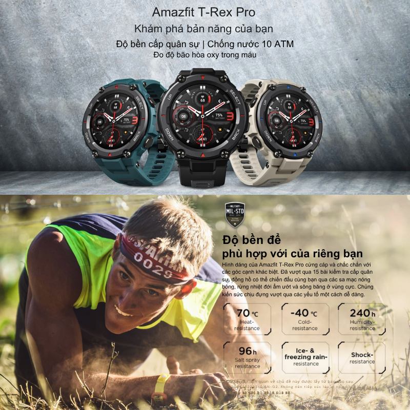 Đồng hồ thông minh Amazfit T-Rex Pro - Bền bỉ vượt giới hạn, chinh phục mọi thử thách Đồng hồ thông minh Amazfit T-Rex Pro - Bền bỉ vượt giới hạn, chinh phục mọi thử thách - Hình ảnh 5