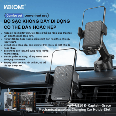 Giá Đỡ Ô Tô WEKOME WP U210 – Kẹp Cửa Gió Điều Hòa, Xoay 360 Độ, Chống Rung Lắc, An Toàn Tuyệt Đối - Giá đỡ ô tô WEKOME WP U210 là giải pháp hoàn hảo để giữ điện thoại của bạn an toàn và tiện lợi trên mọi hành trình. Với thiết kế kẹp chắc chắn vào cửa gió điều hòa, WEKOME WP U210 đảm bảo điện thoại của bạn luôn ở vị trí dễ nhìn mà không cản trở tầm nhìn. Khả năng xoay 360 độ linh hoạt giúp bạn dễ dàng điều chỉnh góc nhìn tối ưu. Được chế tạo từ vật liệu cao cấp, WEKOME WP U210 chống rung lắc hiệu quả, bảo vệ điện thoại an toàn ngay cả trên những đoạn đường gồ ghề. Lái xe an toàn và thoải mái hơn với WEKOME WP U210!