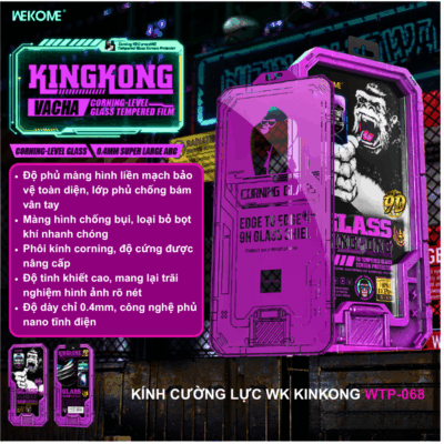 Kính Cường Lực WK KINKONG WTP-068 – Trong Suốt, Chống Trầy Xước, Full Viền Màn Hình, Bảo Vệ Toàn Diện Điện Thoại Dành Cho IPhone - Bạn muốn bảo vệ màn hình điện thoại khỏi va đập, trầy xước mà vẫn giữ nguyên vẻ đẹp hiển thị? WTP-068 chính là giải pháp hoàn hảo! Kính cường lực WK KINKONG WTP-068 được thiết kế siêu trong suốt, đảm bảo hình ảnh sắc nét và màu sắc chân thực. Với độ cứng vượt trội, WTP-068 chống trầy xước hiệu quả từ các vật sắc nhọn. Đặc biệt, thiết kế full viền màn hình giúp bảo vệ toàn diện, ôm sát từng đường cong của điện thoại, mang lại cảm giác liền mạch như không dán. Dễ dàng lắp đặt và bền bỉ, WTP-068 là lựa chọn tối ưu để giữ cho màn hình điện thoại của bạn luôn như mới.