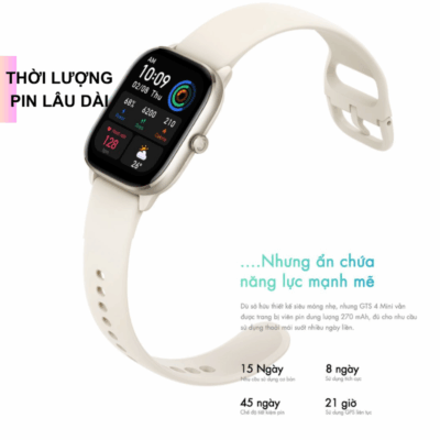Đồng hồ thông minh Amazfit GTS 4 Mini - Thanh lịch tối giản, hiệu suất tối đa, đồng hành cùng bạn mỗi ngày Đồng hồ thông minh Amazfit GTS 4 Mini - Thanh lịch tối giản, hiệu suất tối đa, đồng hành cùng bạn mỗi ngày - Đẳng cấp và tiện ích hội tụ trong <strong>Amazfit GTS 4 Mini</strong>, chiếc đồng hồ thông minh siêu mỏng và nhẹ với thiết kế thời thượng. Màn hình AMOLED Ultra HD rực rỡ, khung kim loại cao cấp và thời lượng pin đáng kinh ngạc lên đến 15 ngày, <strong>Amazfit GTS 4 Mini</strong> là phụ kiện hoàn hảo cho cuộc sống năng động. Tích hợp định vị GPS 5 vệ tinh, theo dõi sức khỏe toàn diện (nhịp tim, SpO2, căng thẳng, giấc ngủ) và hơn 120 chế độ thể thao, chiếc đồng hồ này là người bạn đồng hành lý tưởng, giúp bạn sống khỏe mạnh, kết nối và luôn tự tin thể hiện phong cách riêng.
