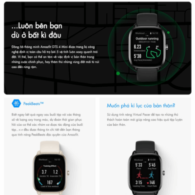 Đồng hồ thông minh Amazfit GTS 4 Mini - Thanh lịch tối giản, hiệu suất tối đa, đồng hành cùng bạn mỗi ngày Đồng hồ thông minh Amazfit GTS 4 Mini - Thanh lịch tối giản, hiệu suất tối đa, đồng hành cùng bạn mỗi ngày - Đẳng cấp và tiện ích hội tụ trong <strong>Amazfit GTS 4 Mini</strong>, chiếc đồng hồ thông minh siêu mỏng và nhẹ với thiết kế thời thượng. Màn hình AMOLED Ultra HD rực rỡ, khung kim loại cao cấp và thời lượng pin đáng kinh ngạc lên đến 15 ngày, <strong>Amazfit GTS 4 Mini</strong> là phụ kiện hoàn hảo cho cuộc sống năng động. Tích hợp định vị GPS 5 vệ tinh, theo dõi sức khỏe toàn diện (nhịp tim, SpO2, căng thẳng, giấc ngủ) và hơn 120 chế độ thể thao, chiếc đồng hồ này là người bạn đồng hành lý tưởng, giúp bạn sống khỏe mạnh, kết nối và luôn tự tin thể hiện phong cách riêng.