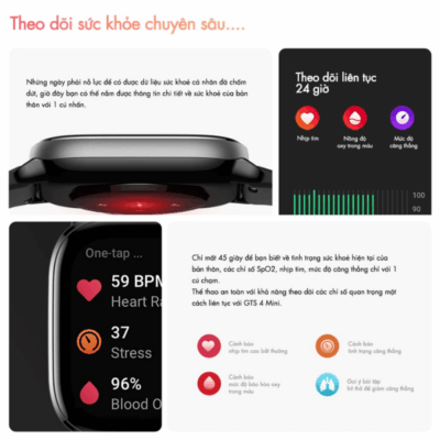 Đồng hồ thông minh Amazfit GTS 4 Mini - Thanh lịch tối giản, hiệu suất tối đa, đồng hành cùng bạn mỗi ngày Đồng hồ thông minh Amazfit GTS 4 Mini - Thanh lịch tối giản, hiệu suất tối đa, đồng hành cùng bạn mỗi ngày - Đẳng cấp và tiện ích hội tụ trong <strong>Amazfit GTS 4 Mini</strong>, chiếc đồng hồ thông minh siêu mỏng và nhẹ với thiết kế thời thượng. Màn hình AMOLED Ultra HD rực rỡ, khung kim loại cao cấp và thời lượng pin đáng kinh ngạc lên đến 15 ngày, <strong>Amazfit GTS 4 Mini</strong> là phụ kiện hoàn hảo cho cuộc sống năng động. Tích hợp định vị GPS 5 vệ tinh, theo dõi sức khỏe toàn diện (nhịp tim, SpO2, căng thẳng, giấc ngủ) và hơn 120 chế độ thể thao, chiếc đồng hồ này là người bạn đồng hành lý tưởng, giúp bạn sống khỏe mạnh, kết nối và luôn tự tin thể hiện phong cách riêng.