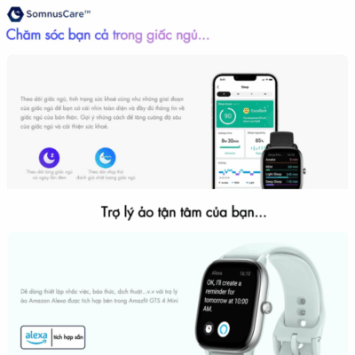 Đồng hồ thông minh Amazfit GTS 4 Mini - Thanh lịch tối giản, hiệu suất tối đa, đồng hành cùng bạn mỗi ngày Đồng hồ thông minh Amazfit GTS 4 Mini - Thanh lịch tối giản, hiệu suất tối đa, đồng hành cùng bạn mỗi ngày - Đẳng cấp và tiện ích hội tụ trong <strong>Amazfit GTS 4 Mini</strong>, chiếc đồng hồ thông minh siêu mỏng và nhẹ với thiết kế thời thượng. Màn hình AMOLED Ultra HD rực rỡ, khung kim loại cao cấp và thời lượng pin đáng kinh ngạc lên đến 15 ngày, <strong>Amazfit GTS 4 Mini</strong> là phụ kiện hoàn hảo cho cuộc sống năng động. Tích hợp định vị GPS 5 vệ tinh, theo dõi sức khỏe toàn diện (nhịp tim, SpO2, căng thẳng, giấc ngủ) và hơn 120 chế độ thể thao, chiếc đồng hồ này là người bạn đồng hành lý tưởng, giúp bạn sống khỏe mạnh, kết nối và luôn tự tin thể hiện phong cách riêng.