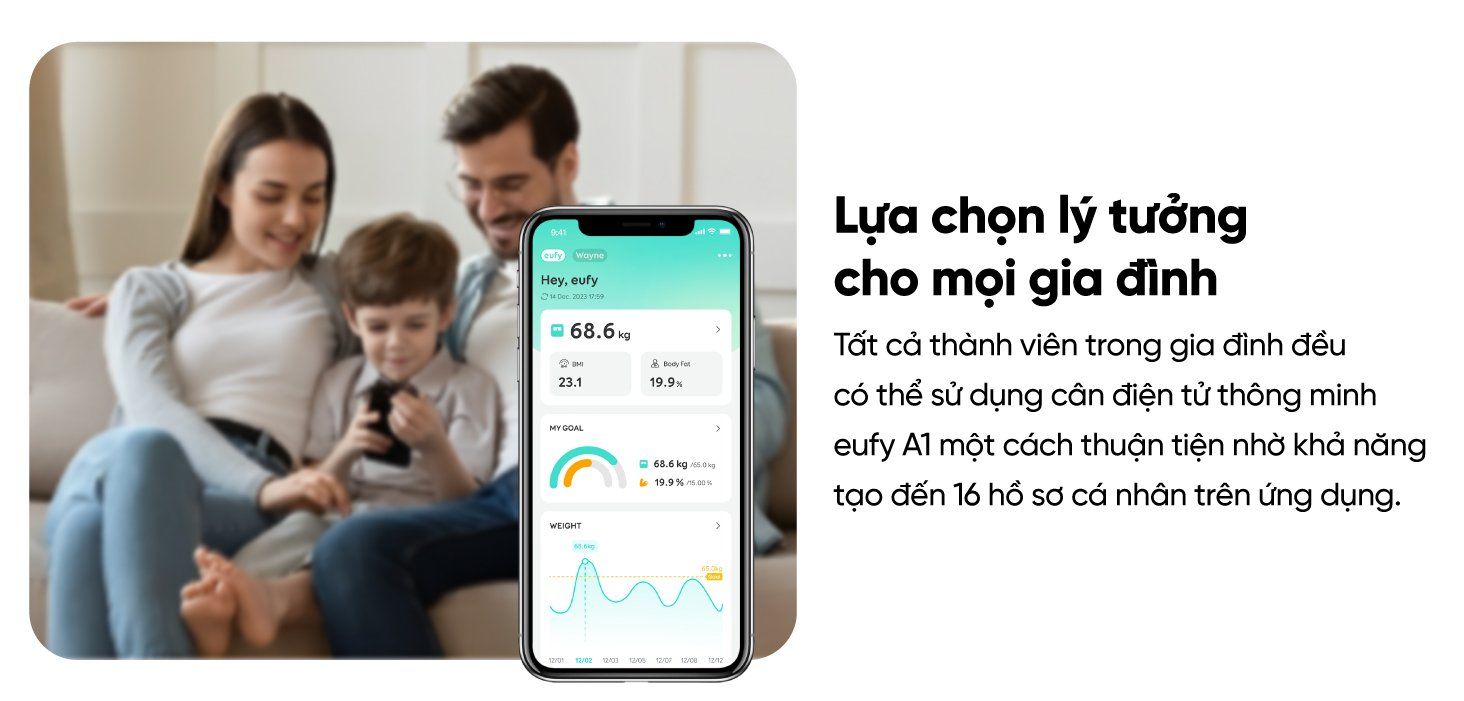 Cân Điện Tử Thông Minh Eufy A1 - Theo Dõi Sức Khỏe Toàn Diện, Chính Xác Cân Điện Tử Thông Minh Eufy A1 - Theo Dõi Sức Khỏe Toàn Diện, Chính Xác - Khám phá ngay <strong>Cân điện tử thông minh eufy A1</strong>, trợ lý sức khỏe đắc lực cho cả gia đình bạn. Với thiết kế tinh tế, mặt kính cường lực sang trọng, <strong>eufy A1</strong> không chỉ là một chiếc cân mà còn là thiết bị theo dõi sức khỏe toàn diện. Sản phẩm có khả năng phân tích đến 12 chỉ số cơ thể quan trọng như cân nặng, BMI, tỷ lệ mỡ, khối lượng xương, cơ... Dữ liệu được đồng bộ hóa dễ dàng qua Bluetooth với ứng dụng EufyLife, tương thích với các ứng dụng sức khỏe phổ biến khác như Apple Health, Google Fit. Với khả năng lưu trữ dữ liệu cho 16 người dùng, <strong>eufy A1</strong> là lựa chọn hoàn hảo để mọi thành viên cùng nhau xây dựng lối sống lành mạnh.
