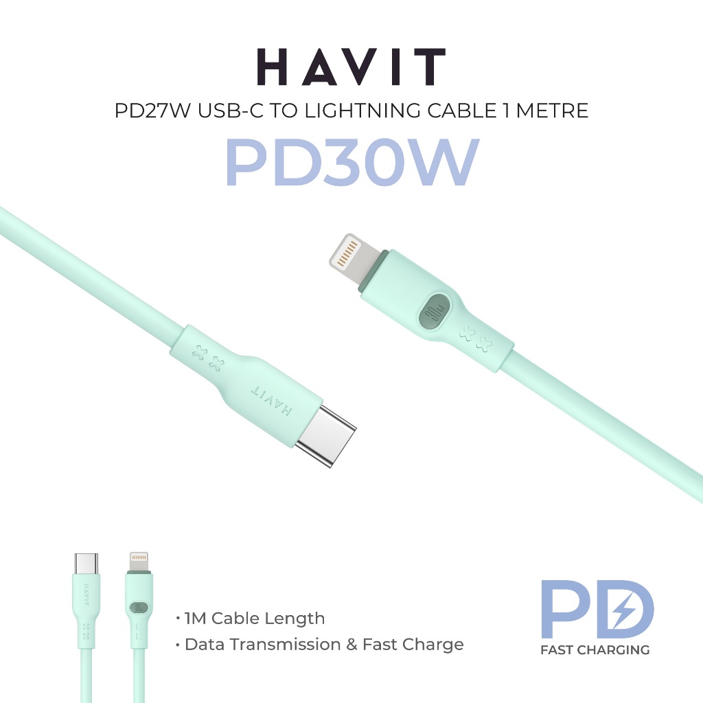 Cáp Sạc Nhanh C-L HAVIT CB6281, Sạc Nhanh PD 27W, Độ Dài 1m - BH 12 Tháng HAVIT HVCB-CB6281 PD30W 2-in-1 High-speed Charging and Data Transmission Cable 1 Metre | Shopee Singapore