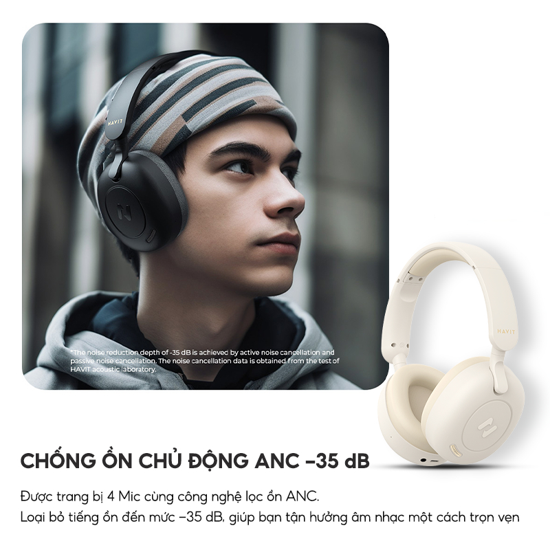 Tai Nghe Headphone HAVIT H655BT, Bluetooth 5.3, Chống Ồn ANC, Nghe Đến 65H - Hàng Chính Hãng Tai Nghe Headphone HAVIT H655BT, Bluetooth 5.3, Chống Ồn ANC, Nghe Đến 65H - Hàng Chính Hãng - Đắm chìm trong thế giới âm thanh tinh khiết và tận hưởng sự tự do không giới hạn với tai nghe headphone <strong>HAVIT H655BT</strong>. Đây là một cỗ máy âm thanh toàn diện, trang bị công nghệ chống ồn chủ động (ANC) mạnh mẽ, giúp bạn loại bỏ tạp âm môi trường để tập trung tuyệt đối. Điểm nhấn không tưởng là thời lượng pin lên đến 65 giờ, cho phép bạn sử dụng hàng tuần liền mà không cần sạc. Trải nghiệm kết nối không dây hoàn hảo với Bluetooth 5.3 và chất âm Hi-Res sống động. Với thiết kế gập gọn và đệm tai siêu mềm mại, <strong>HAVIT H655BT</strong> là lựa chọn tối thượng cho công việc, du lịch và thư giãn.