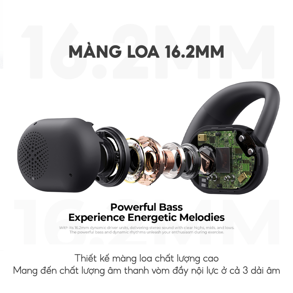 Tai Nghe Open Wireless OWS Fit 1, BT 5.3, Driver 16.2mm, Thiết Kế Open-ear, IPX5, Nghe Đến 21H - Hàng Chính Hãng Tai Nghe Open Wireless OWS Fit 1, BT 5.3, Driver 16.2mm, Thiết Kế Open-ear, IPX5, Nghe Đến 21H - Hàng Chính Hãng - Giải phóng bản thân khỏi sự bí bách và tách biệt của tai nghe truyền thống với <strong>Open Wireless OWS Fit 1</strong>. Được thiết kế dành cho người năng động, sản phẩm sở hữu thiết kế mở (Open-Ear) độc đáo, giúp bạn vừa tận hưởng âm nhạc vừa nhận biết môi trường xung quanh, đảm bảo an toàn tối đa. Trải nghiệm chất âm bùng nổ chưa từng có từ màng loa siêu lớn 16.2mm. Móc tai silicon bám chắc, chống rơi rớt cùng chuẩn chống nước IPX5 giúp bạn tự tin chinh phục mọi buổi tập. Với kết nối Bluetooth 5.3 ổn định và tổng thời lượng pin 21 giờ, <strong>Open Wireless OWS Fit 1</strong> là người bạn đồng hành không thể thiếu cho một lối sống lành mạnh và tự do.