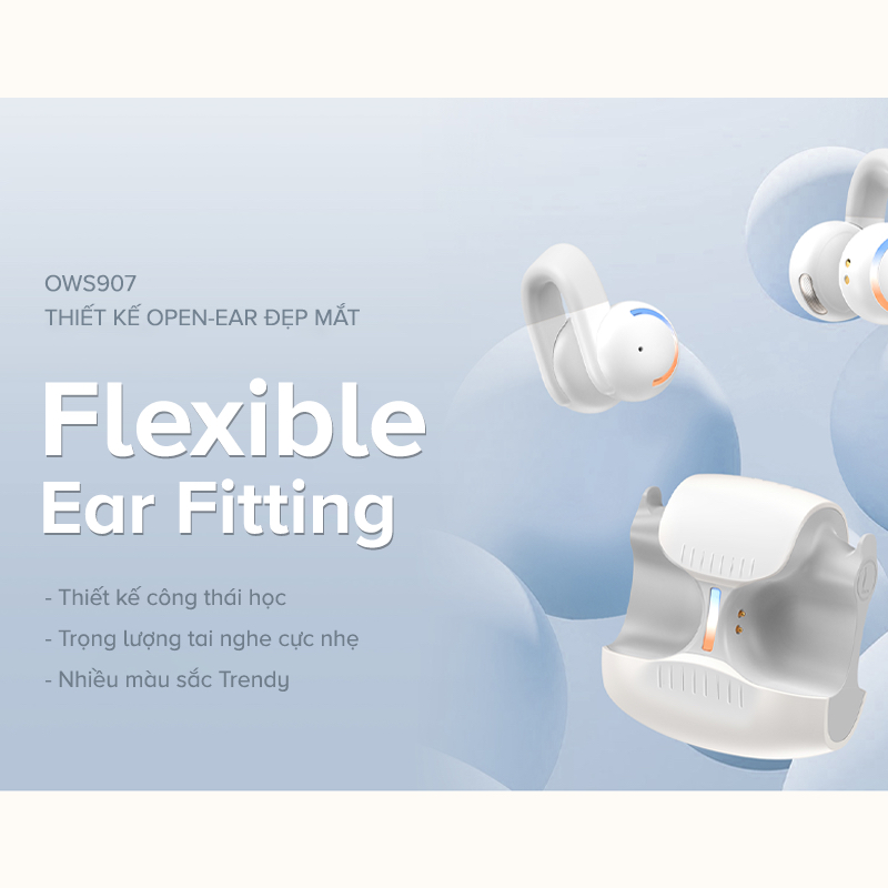 Tai Nghe Havit Open-Ear OWS907, Truyền âm Định hướng, Bluetooth 5.3, Nghe Đến 24H - Hàng Chính Hãng Tai Nghe Havit Open-Ear OWS907, Truyền âm Định hướng, Bluetooth 5.3, Nghe Đến 24H - Hàng Chính Hãng - Tái định nghĩa trải nghiệm âm thanh của bạn với tai nghe thể thao <strong>Havit Open-Ear OWS907</strong>. Với thiết kế mở (Open-Ear) đột phá, sản phẩm truyền âm thanh qua không khí mà không cần nhét vào tai, giúp bạn vừa thưởng thức âm nhạc vừa nhận biết môi trường xung quanh, đảm bảo an toàn tối đa. Công nghệ âm thanh định hướng cùng màng loa lớn 13mm mang lại chất âm bùng nổ nhưng vẫn riêng tư. Móc tai silicon bám chắc, chống rơi rớt trong mọi hoạt động. Đặc biệt, thời lượng pin siêu khủng lên đến 24 giờ cùng hộp sạc, kết nối Bluetooth 5.3 ổn định, biến <strong>Havit Open-Ear OWS907</strong> thành người bạn đồng hành không thể thiếu cho thể thao và cuộc sống năng động.