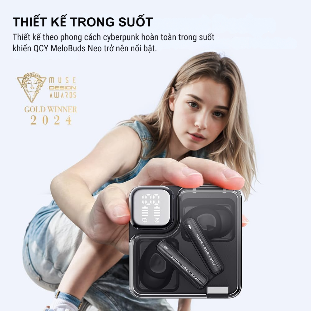 Tai nghe True Wireless QCY MeloBuds Neo, LED Hiển Thị Pin, Bluetooth 5.3, 24H Playtime, 68ms Low Latency -