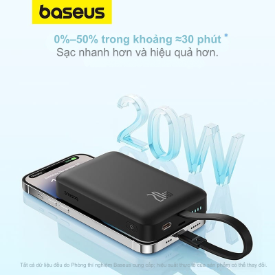 Pin Sạc Dự Phòng Baseus Magnetic Mini Power Bank 10000mAh Sạc Không Dây Từ Tính Tích Hợp Cáp – Chính Hãng Baseus Magnetic Mini Power Bank PPCXM10I