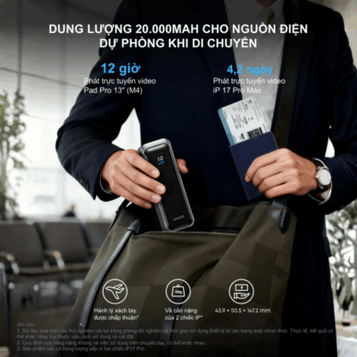 Pin Dự Phòng Anker Prime 20000mAh 220W Màn Hình LED – Anker Prime A110B Chính Hãng Pin Dự Phòng Anker Prime 20000mAh 220W Màn Hình LED – Anker Prime A110B Chính Hãng - Khám phá sức mạnh sạc nhanh vượt trội với <strong>Anker Prime A110B</strong>, giải pháp năng lượng di động tối ưu dành cho mọi thiết bị công nghệ hiện đại. Với dung lượng 20.000mAh và tổng công suất đầu ra lên đến 220W, sản phẩm này có khả năng sạc cùng lúc hai máy tính xách tay một cách nhanh chóng. Điểm nhấn của <strong>Anker Prime A110B</strong> chính là màn hình kỹ thuật số thông minh, cung cấp thông tin chi tiết về điện áp, cường độ dòng điện và thời gian sạc theo thời gian thực. Thiết kế nhỏ gọn nhưng mạnh mẽ, kết hợp cùng công nghệ an toàn ActiveShield 2.0, <strong>Anker Prime A110B</strong> là người bạn đồng hành không thể thiếu cho những chuyến đi công tác hay du lịch, đảm bảo thiết bị của bạn luôn tràn đầy năng lượng mọi lúc, mọi nơi.
