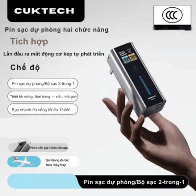 Pin Dự Phòng CukTech 10 Dual-Fusion - BA652U 67W GaN Charger & 90W 9000mAh - Sạc Nhanh, Đa Năng - Đừng bỏ lỡ Pin dự phòng <strong>CukTech 10 Dual-Fusion</strong> - giải pháp năng lượng di động tối ưu dành cho bạn! Thiết bị đột phá này tích hợp bộ sạc GaN 67W và sạc dự phòng 9000mAh mạnh mẽ, mang đến khả năng sạc siêu nhanh và tiện lợi mọi lúc mọi nơi. Với thiết kế nhỏ gọn, <strong>CukTech 10 Dual-Fusion</strong> là người bạn đồng hành lý tưởng cho mọi chuyến đi, đảm bảo các thiết bị của bạn luôn đầy năng lượng. Trải nghiệm sự kết hợp hoàn hảo giữa công nghệ sạc tiên tiến và dung lượng pin ấn tượng, giúp bạn luôn kết nối và làm việc hiệu quả.