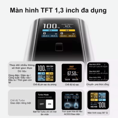 Pin Dự Phòng CukTech 10 Dual-Fusion - BA652U 67W GaN Charger & 90W 9000mAh - Sạc Nhanh, Đa Năng - Đừng bỏ lỡ Pin dự phòng <strong>CukTech 10 Dual-Fusion</strong> - giải pháp năng lượng di động tối ưu dành cho bạn! Thiết bị đột phá này tích hợp bộ sạc GaN 67W và sạc dự phòng 9000mAh mạnh mẽ, mang đến khả năng sạc siêu nhanh và tiện lợi mọi lúc mọi nơi. Với thiết kế nhỏ gọn, <strong>CukTech 10 Dual-Fusion</strong> là người bạn đồng hành lý tưởng cho mọi chuyến đi, đảm bảo các thiết bị của bạn luôn đầy năng lượng. Trải nghiệm sự kết hợp hoàn hảo giữa công nghệ sạc tiên tiến và dung lượng pin ấn tượng, giúp bạn luôn kết nối và làm việc hiệu quả.