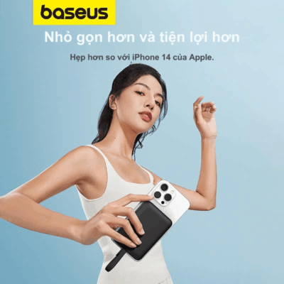 Pin Sạc Dự Phòng Baseus Magnetic Mini Power Bank 10000mAh Sạc Không Dây Từ Tính Tích Hợp Cáp – Chính Hãng Pin Sạc Dự Phòng Baseus Magnetic Mini Power Bank 10000mAh Sạc Không Dây Từ Tính Tích Hợp Cáp – Chính Hãng - Giải phóng bản thân khỏi những sợi dây cáp rối rắm với Baseus Magnetic Mini Power Bank, giải pháp năng lượng di động 2-trong-1 hoàn hảo cho người dùng iPhone và các thiết bị hỗ trợ sạc không dây. Với dung lượng 10.000mAh trong một thân hình nhỏ gọn, sản phẩm này dễ dàng nằm gọn trong lòng bàn tay hoặc gắn chặt vào mặt lưng điện thoại nhờ lực hút từ tính siêu mạnh. Điểm đặc biệt của phiên bản Baseus Magnetic Mini Power Bank này là được tích hợp sẵn cáp sạc nhanh tiện lợi, cho phép bạn sạc đa năng cả không dây và có dây mọi lúc mọi nơi. Hỗ trợ sạc nhanh PD 20W/30W và sạc không dây chuẩn Qi, đây là phụ kiện không thể thiếu cho những chuyến đi dài ngày.