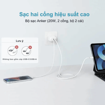 Bộ Củ Sạc B2348 Anker 20W 2 Cổng (1C1A) Kèm Cáp Type-C Dài 1.5m - (PowerIQ™ 3.0, ActiveShield™, MultiProtect™) Bộ Củ Sạc B2348 Anker 20W 2 Cổng (1C1A) Kèm Cáp Type-C Dài 1.5m - (PowerIQ™ 3.0, ActiveShield™, MultiProtect™) - Sỡ hữu ngay <strong>Củ sạc B2348</strong> đến từ thương hiệu Anker danh tiếng, giải pháp sạc năng lượng "tất cả trong một" dành cho các tín đồ công nghệ. Bộ sản phẩm bao gồm một củ sạc nhanh công suất 20W mạnh mẽ và một cáp sạc Type-C to Type-C dài 1.5m siêu bền. Điểm nổi bật của <strong>Củ sạc B2348</strong> chính là thiết kế 2 cổng thông minh (1 USB-C và 1 USB-A), cho phép bạn sạc cùng lúc hai thiết bị khác nhau mà vẫn đảm bảo tốc độ ổn định. Được trang bị công nghệ PowerIQ độc quyền và hệ thống an toàn MultiProtect, sản phẩm không chỉ giúp rút ngắn thời gian sạc mà còn bảo vệ tối đa cho pin và thiết bị của bạn khỏi tình trạng quá nhiệt hay quá dòng.
