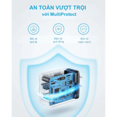 Bộ Củ Sạc B2348 Anker 20W 2 Cổng (1C1A) Kèm Cáp Type-C Dài 1.5m - (PowerIQ™ 3.0, ActiveShield™, MultiProtect™) Bộ Củ Sạc B2348 Anker 20W 2 Cổng (1C1A) Kèm Cáp Type-C Dài 1.5m - (PowerIQ™ 3.0, ActiveShield™, MultiProtect™) - Sỡ hữu ngay <strong>Củ sạc B2348</strong> đến từ thương hiệu Anker danh tiếng, giải pháp sạc năng lượng "tất cả trong một" dành cho các tín đồ công nghệ. Bộ sản phẩm bao gồm một củ sạc nhanh công suất 20W mạnh mẽ và một cáp sạc Type-C to Type-C dài 1.5m siêu bền. Điểm nổi bật của <strong>Củ sạc B2348</strong> chính là thiết kế 2 cổng thông minh (1 USB-C và 1 USB-A), cho phép bạn sạc cùng lúc hai thiết bị khác nhau mà vẫn đảm bảo tốc độ ổn định. Được trang bị công nghệ PowerIQ độc quyền và hệ thống an toàn MultiProtect, sản phẩm không chỉ giúp rút ngắn thời gian sạc mà còn bảo vệ tối đa cho pin và thiết bị của bạn khỏi tình trạng quá nhiệt hay quá dòng.