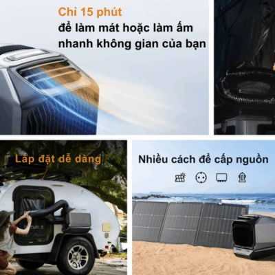Điều hòa di động EcoFlow WAVE 3 – Giải pháp làm mát & sưởi ấm êm ái, hiệu quả cho mọi không gian Điều hòa di động EcoFlow WAVE 3 – Giải pháp làm mát & sưởi ấm êm ái, hiệu quả cho mọi không gian - Giới thiệu <strong>EcoFlow WAVE 3</strong>, hệ thống điều hòa di động 2 trong 1 mạnh mẽ, mang đến khả năng làm mát 4000 BTU và sưởi ấm 8000 BTU, đáp ứng mọi nhu cầu thời tiết. Với thiết kế nhỏ gọn, nhẹ hơn 30% so với thế hệ trước và hoạt động siêu êm chỉ 44 dB, <strong>EcoFlow WAVE 3</strong> lý tưởng cho việc cắm trại, sử dụng trong RV, xe tải hoặc tại nhà. Thiết bị này tương thích với nhiều nguồn điện linh hoạt (AC, DC, pin rời tùy chọn và trạm điện EcoFlow), đảm bảo bạn luôn cảm thấy thoải mái. <strong>EcoFlow WAVE 3</strong> là giải pháp khí hậu cá nhân hoàn hảo, mang lại không gian dễ chịu mọi lúc, mọi nơi.