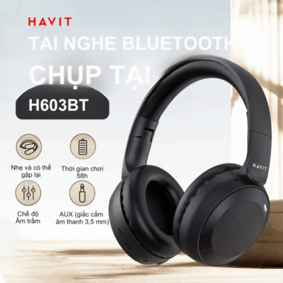 Tai nghe Bluetooth Havit H603BT – Âm thanh sống động, thoải mái cả ngày Tai nghe Bluetooth Havit H603BT – Âm thanh sống động, thoải mái cả ngày - Trải nghiệm sự tự do không dây và âm thanh mạnh mẽ với Tai nghe Bluetooth chụp tai <strong>Havit H603BT</strong>. Được thiết kế để mang đến chất lượng âm thanh ấn tượng với âm trầm sâu và dải âm rõ ràng, <strong>Havit H603BT</strong> là người bạn đồng hành lý tưởng cho mọi hoạt động của bạn. Với kết nối Bluetooth 5.3 ổn định, thời lượng pin dài lên đến 65 giờ, và thiết kế chụp tai êm ái, nhẹ nhàng, <strong>Havit H603BT</strong> đảm bảo bạn luôn được tận hưởng âm nhạc thoải mái suốt cả ngày dài. Khám phá sự kết hợp hoàn hảo giữa hiệu suất và sự tiện lợi với mức giá phải chăng.