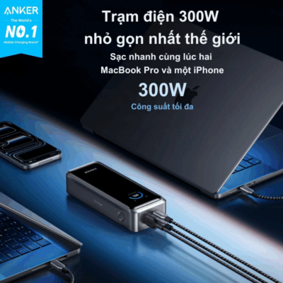 Sạc dự phòng Anker Prime A110A (26000mAh, 300W) – Năng lượng mạnh mẽ, sạc siêu tốc Sạc dự phòng Anker Prime A110A (26000mAh, 300W) – Năng lượng mạnh mẽ, sạc siêu tốc - Trải nghiệm sức mạnh sạc vượt trội với Sạc dự phòng <strong>Anker Prime</strong> (26000mAh, 300W). Đây là ngân hàng năng lượng di động tối thượng, được thiết kế để cấp nguồn cho laptop, điện thoại và các thiết bị khác với tốc độ đáng kinh ngạc. Với dung lượng 26000mAh và tổng công suất đầu ra 300W qua 2 cổng USB-C và 1 cổng USB-A, <strong>Anker Prime</strong> đảm bảo mọi thiết bị của bạn luôn đầy pin. Kích thước nhỏ gọn, màn hình thông minh và khả năng sạc nhanh chóng biến <strong>Anker Prime</strong> thành người bạn đồng hành lý tưởng cho công việc, du lịch và mọi nhu cầu năng lượng hàng ngày. Nâng tầm trải nghiệm sạc của bạn với <strong>Anker Prime</strong>!