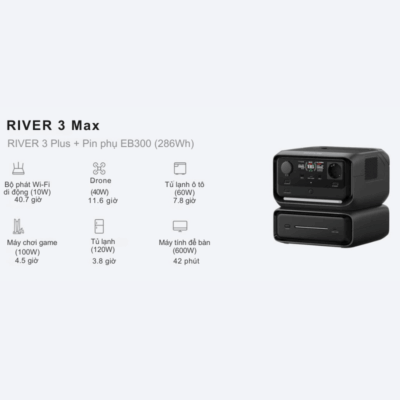 Pin phụ mở rộng EcoFlow RIVER 3 Plus EB300 (286Wh) - Tăng cường năng lượng di động linh hoạt Pin phụ mở rộng EcoFlow RIVER 3 Plus EB300 (286Wh) - Tăng cường năng lượng di động linh hoạt - Mở rộng khả năng cung cấp năng lượng cho trạm phát điện EcoFlow RIVER 3 Plus của bạn với Pin phụ mở rộng EcoFlow RIVER 3 Plus EB300 (286Wh). Với 286Wh dung lượng bổ sung, bạn có thể kéo dài đáng kể thời gian hoạt động của thiết bị, đảm bảo nguồn điện liên tục cho các chuyến đi ngắn, cắm trại cuối tuần hay công việc ngoài trời. Thiết kế nhỏ gọn, dễ dàng lắp đặt, pin phụ này là giải pháp lý tưởng để nâng cao hiệu suất của <strong>EcoFlow River 3 Plus</strong>, mang lại sự tiện lợi và linh hoạt tối đa cho mọi nhu cầu.