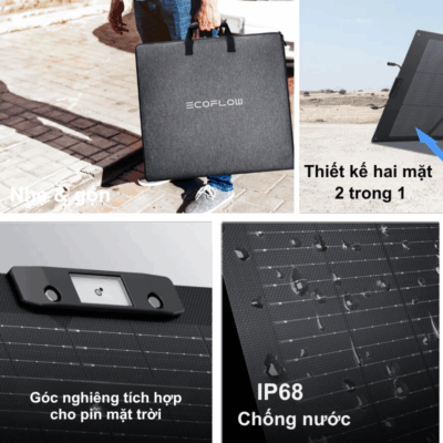 Tấm pin năng lượng mặt trời EcoFlow NextGen 220W - Đa Năng, Hiệu Suất Kép Vượt Trội Tấm pin năng lượng mặt trời EcoFlow NextGen 220W - Đa Năng, Hiệu Suất Kép Vượt Trội - <strong>EcoFlow NextGen 220W</strong> là tấm pin năng lượng mặt trời hai mặt (bifacial) đột phá, mang lại hiệu suất vượt trội bằng cách hấp thụ ánh sáng từ cả hai phía. Với công suất 220W mặt trước và thêm tới 155W mặt sau, <strong>EcoFlow NextGen 220W</strong> tối ưu hóa khả năng thu năng lượng. Thiết kế gấp gọn, chống chịu thời tiết IP68 và độ bền cao giúp sản phẩm này lý tưởng cho các chuyến đi dã ngoại, cắm trại, sử dụng cho xe RV hoặc như nguồn dự phòng đáng tin cậy. Dễ dàng thiết lập và tương thích hoàn hảo với hệ sinh thái EcoFlow, <strong>EcoFlow NextGen 220W</strong> là lựa chọn thông minh cho năng lượng di động hiệu quả.