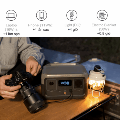 Trạm sạc dự phòng di động EcoFlow RIVER 2 (256Wh) - Sạc siêu nhanh, bền bỉ, mạnh mẽ Trạm sạc dự phòng di động EcoFlow RIVER 2 (256Wh) - Sạc siêu nhanh, bền bỉ, mạnh mẽ - EcoFlow RIVER 2 (256Wh) là trạm sạc dự phòng di động thế hệ mới, mang đến giải pháp năng lượng đáng tin cậy cho mọi cuộc phiêu lưu. Với công nghệ sạc X-Stream độc quyền, EcoFlow RIVER 2 có thể sạc đầy chỉ trong 60 phút, nhanh hơn 5 lần so với các thiết bị cùng loại. Pin LFP bền bỉ cho tuổi thọ lên đến 10 năm sử dụng, đảm bảo bạn luôn có đủ năng lượng. Nhỏ gọn, nhẹ và mạnh mẽ, EcoFlow RIVER 2 là người bạn đồng hành lý tưởng cho cắm trại, dã ngoại hay những lúc mất điện đột xuất. Đừng bỏ lỡ EcoFlow River 2 để trải nghiệm sự tiện lợi tối đa.