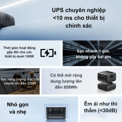 Trạm sạc dự phòng di động EcoFlow RIVER 3 Max (572Wh 600W) - Năng lượng tối ưu cho mọi hành trình Trạm sạc dự phòng di động EcoFlow RIVER 3 Max (572Wh 600W) - Năng lượng tối ưu cho mọi hành trình - <span class="ng-star-inserted">Trải nghiệm nguồn năng lượng di động vượt trội với Trạm sạc dự phòng di động EcoFlow RIVER 3 Max (572Wh 600W). Với dung lượng 572Wh và công suất đầu ra 600W (có thể tăng lên 1200W với X-Boost), thiết bị này là giải pháp lý tưởng để cấp nguồn cho hầu hết các thiết bị của bạn, từ điện thoại, laptop đến các thiết bị gia dụng nhỏ và công cụ điện. Khả năng sạc siêu nhanh X-Stream, thiết kế bền bỉ và di động, </span><strong class="ng-star-inserted"><span class="ng-star-inserted">EcoFlow River 3</span></strong><span class="ng-star-inserted"> Max đảm bảo bạn luôn có đủ năng lượng cho cắm trại, làm việc từ xa hay ứng phó khẩn cấp.</span>