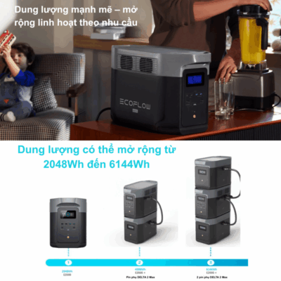 Trạm sạc dự phòng di động EcoFlow DELTA 2 Max (E2000) | 2048Wh – Năng lượng tối ưu cho cuộc sống hiện đại Trạm sạc dự phòng di động EcoFlow DELTA 2 Max (E2000) | 2048Wh – Năng lượng tối ưu cho cuộc sống hiện đại - Trạm sạc dự phòng di động <strong>EcoFlow DELTA 2 Max</strong> (E2000) là nguồn năng lượng di động mạnh mẽ và đáng tin cậy, lý tưởng cho mọi nhu cầu từ cắm trại, làm việc ngoài trời đến dự phòng khi mất điện. Với dung lượng khủng 2048Wh và công nghệ pin LiFePO4 bền bỉ, <strong>EcoFlow DELTA 2 Max</strong> cung cấp năng lượng ổn định cho mọi thiết bị. Tốc độ sạc siêu nhanh X-Stream độc quyền giúp bạn sẵn sàng mọi lúc. Đừng lo lắng về điện năng, hãy trải nghiệm sự tự do với <strong>EcoFlow DELTA 2 Max</strong>.