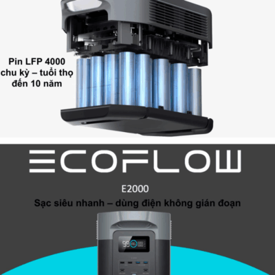 Trạm sạc dự phòng di động EcoFlow DELTA 2 Max (E2000) | 2048Wh – Năng lượng tối ưu cho cuộc sống hiện đại Trạm sạc dự phòng di động EcoFlow DELTA 2 Max (E2000) | 2048Wh – Năng lượng tối ưu cho cuộc sống hiện đại - Trạm sạc dự phòng di động <strong>EcoFlow DELTA 2 Max</strong> (E2000) là nguồn năng lượng di động mạnh mẽ và đáng tin cậy, lý tưởng cho mọi nhu cầu từ cắm trại, làm việc ngoài trời đến dự phòng khi mất điện. Với dung lượng khủng 2048Wh và công nghệ pin LiFePO4 bền bỉ, <strong>EcoFlow DELTA 2 Max</strong> cung cấp năng lượng ổn định cho mọi thiết bị. Tốc độ sạc siêu nhanh X-Stream độc quyền giúp bạn sẵn sàng mọi lúc. Đừng lo lắng về điện năng, hãy trải nghiệm sự tự do với <strong>EcoFlow DELTA 2 Max</strong>.