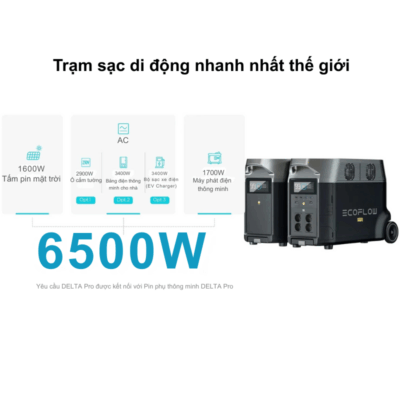 Trạm sạc dự phòng di động EcoFlow DELTA Pro (3600Wh) – Năng lượng tối ưu cho mọi nhu cầu Trạm sạc dự phòng di động EcoFlow DELTA Pro (3600Wh) – Năng lượng tối ưu cho mọi nhu cầu - Trải nghiệm sự tự chủ năng lượng tối đa với Trạm sạc dự phòng di động <strong>EcoFlow DELTA Pro</strong> (3600Wh). Đây là giải pháp năng lượng di động hàng đầu, cung cấp dung lượng 3600Wh mạnh mẽ, đủ để cấp nguồn cho hầu hết các thiết bị gia đình, công cụ chuyên nghiệp và các thiết bị thiết yếu trong những chuyến đi dài ngày hoặc khi mất điện. Với công nghệ pin LiFePO4 bền bỉ, khả năng sạc siêu nhanh và khả năng mở rộng dung lượng, <strong>EcoFlow DELTA Pro</strong> là lựa chọn hoàn hảo cho dự phòng gia đình, cắm trại, RV và công việc ngoài trời. Nắm bắt tương lai năng lượng với <strong>EcoFlow DELTA Pro</strong> ngay hôm nay!