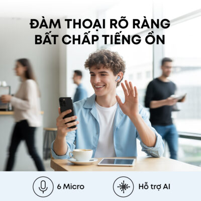 Tai nghe Bluetooth Anker Soundcore R60i NC – Chống Ồn Chủ Động 52dB, Âm Thanh Hi-Res LDAC, Pin 50 Giờ, Case Kiêm Giá Đỡ Tai nghe Bluetooth Anker Soundcore R60i NC – Chống Ồn Chủ Động 52dB, Âm Thanh Hi-Res LDAC, Pin 50 Giờ, Case Kiêm Giá Đỡ - Tai nghe Bluetooth Anker Soundcore <strong>R60i NC</strong> là sự lựa chọn hoàn hảo cho những tín đồ âm thanh yêu thích sự tiện lợi và chất lượng đỉnh cao. Nổi bật với công nghệ chống ồn chủ động thích ứng (Adaptive ANC) lên đến 52dB, <strong>R60i NC</strong> giúp loại bỏ tạp âm môi trường hiệu quả, mang lại không gian nghe nhạc tĩnh lặng tuyệt đối. Sản phẩm được trang bị driver 11mm phủ titan cùng chuẩn Hi-Res Audio Wireless hỗ trợ codec LDAC, tái tạo âm thanh chi tiết gấp 3 lần so với tai nghe thường. Điểm đặc biệt của <strong>R60i NC</strong> nằm ở hộp sạc thông minh kiêm giá đỡ điện thoại 2-trong-1, cực kỳ tiện lợi khi xem phim hay họp online. Với thời lượng pin khủng lên tới 50 giờ và khả năng chống nước IP55, <strong>R60i NC</strong> sẵn sàng đồng hành cùng bạn suốt cả ngày dài năng động.