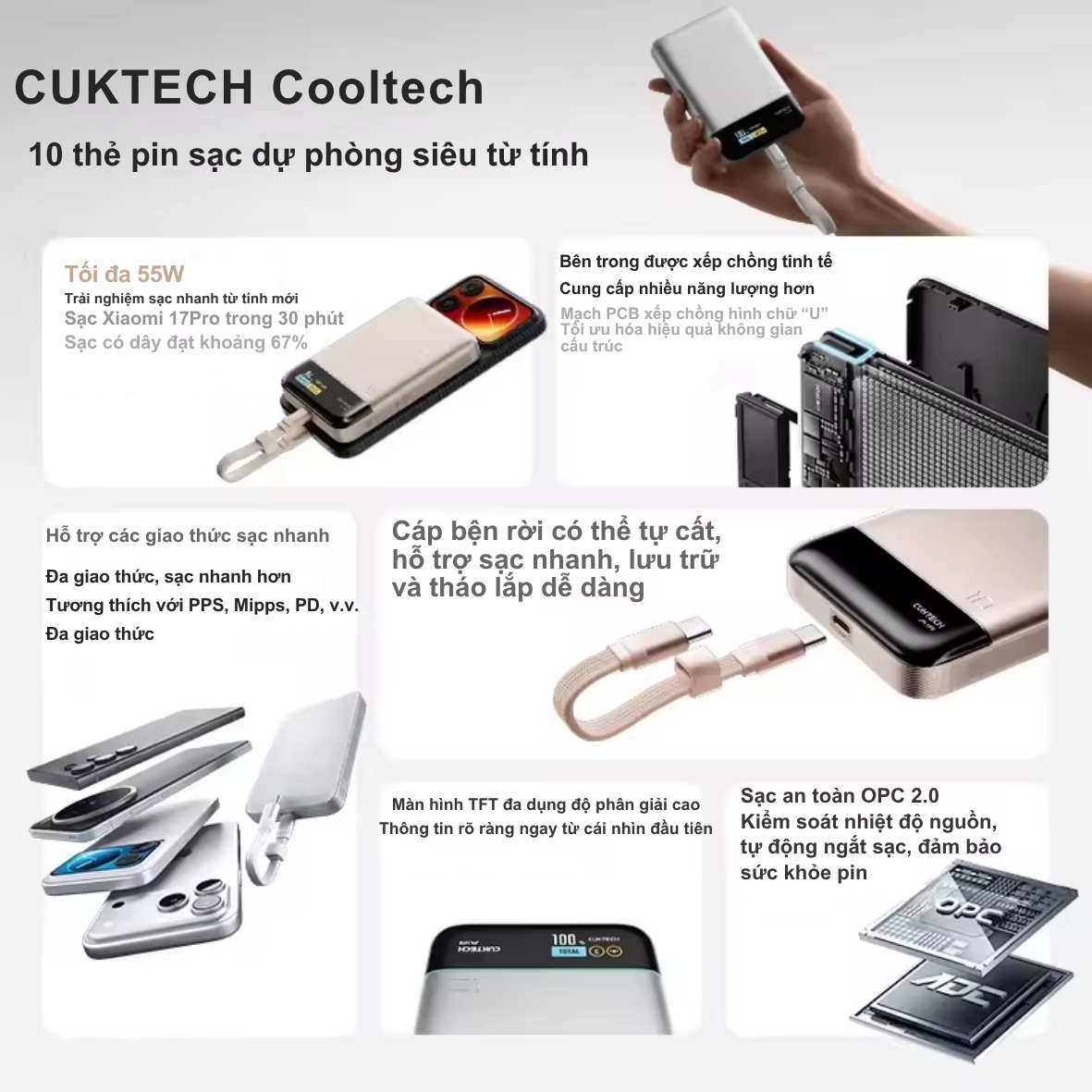 Sạc dự phòng Cuktech No.10 Super Magnetic Power Card - WPB100P 10000mAh 55W – Sạc không dây từ tính, siêu mỏng Sạc dự phòng Cuktech No.10 Super Magnetic Power Card - WPB100P 10000mAh 55W – Sạc không dây từ tính, siêu mỏng - Hình ảnh 5