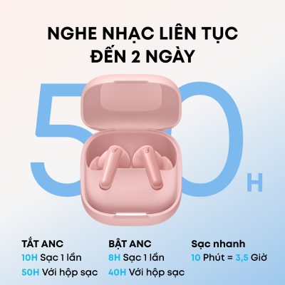 Tai nghe Bluetooth Anker Soundcore R60i NC – Chống Ồn Chủ Động 52dB, Âm Thanh Hi-Res LDAC, Pin 50 Giờ, Case Kiêm Giá Đỡ R60i NC