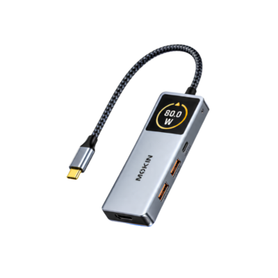 HUB Mở Rộng Đa Năng 6-in-1 MOKIN MOUC6602 Type-C – Màn Hình LED Kỹ Thuật Số, HDMI 4K@60Hz (1080p 144Hz), Sạc Nhanh PD 100W, USB 3.1 & Type-C 10Gbps, Khe Thẻ SD/TF