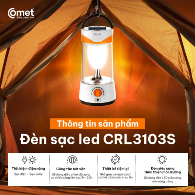 Đèn Sạc Led Comet CRL3103S -20 Bóng LED Siêu Sáng, Thời Gian Sử Dụng Lên Đến 25 Giờ, Tiện Lợi Khi Mất Điện Đèn Sạc Led Comet CRL3103S -20 Bóng LED Siêu Sáng, Thời Gian Sử Dụng Lên Đến 25 Giờ, Tiện Lợi Khi Mất Điện - Bạn đang tìm kiếm một giải pháp chiếu sáng dự phòng hiệu quả, an toàn và bền bỉ cho gia đình mỗi khi gặp sự cố mất điện đột ngột? Đèn sạc led Comet <strong>CRL3103S</strong> chính là sự lựa chọn hoàn hảo dành cho bạn. Được trang bị tới 20 bóng LED siêu sáng màu trắng, sản phẩm mang lại nguồn ánh sáng mạnh mẽ nhưng vô cùng tiết kiệm điện. Điểm ưu việt của <strong>CRL3103S</strong> là thời gian sử dụng linh hoạt từ 1 đến 25 giờ tùy theo chế độ sáng, đáp ứng trọn vẹn nhu cầu chiếu sáng trong nhiều giờ liền. Hoạt động ổn định với dải điện áp 220-240V/50-60Hz và thời gian sạc từ 20 đến 24 giờ, đèn sạc <strong>CRL3103S</strong> là thiết bị thiết yếu không thể thiếu trong mọi ngôi nhà hiện đại.