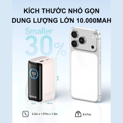 Pin Sạc Dự Phòng MOKIN MOPB0902 10000mAh - Sạc Nhanh PD 45W, Màn Hình Thông Minh (Smart Display) MOPB0902