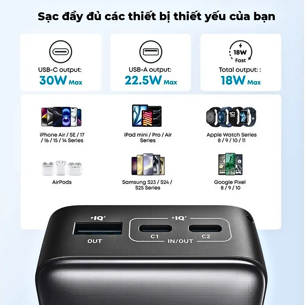 Pin Dự Phòng Anker A110J Zolo 2C1A 10000mAh 30W - Sạc Nhanh PD, Thiết Kế Nhỏ Gọn, 3 Cổng Sạc Tiện Lợi Pin Dự Phòng Anker A110J Zolo 2C1A 10000mAh 30W - Sạc Nhanh PD, Thiết Kế Nhỏ Gọn, 3 Cổng Sạc Tiện Lợi - Ảnh 4
